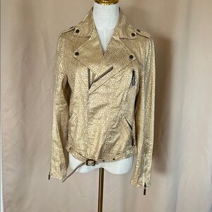 Vertigo Paris Gold Textured Women's moto Jacket